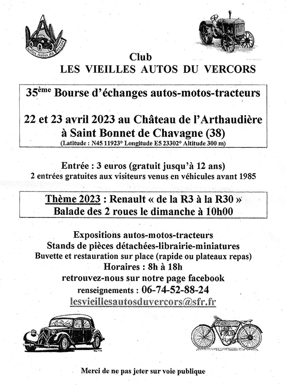 35ème bourse d'échange à Saint-Bonnet-de-Chavagne - Samedi 22 et Dimanche 23 avril 2023